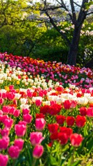 Vibrant tulip field in spring