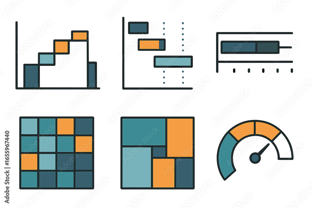 Poster vector illustration of various chart designs and data visualizations
