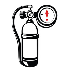 Black Diving Cylinder with Red Indicator Isolated on White Background