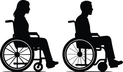 wheelchair silhouettes, mobility aid, accessibility icon, side view, seated posture, black outline, vector art, disability support, healthcare graphic, inclusion