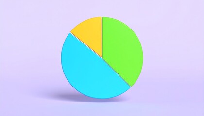 Fototapeta premium Colorful Pie Chart: Yellow, Green, and Blue Segments on a Light Purple Background