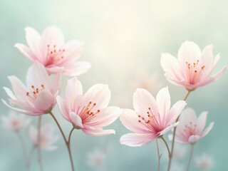 "Fresh pastel gradients inspired by petals blooming in early spring light. Soft mint, blush pink, pale lavender, and creamy white blending into airy translucence."