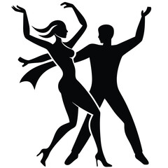 Dancing couple elegant movement silhouette black