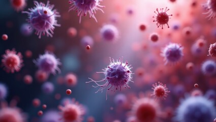 Obraz premium Pink microorganisms and bacteria in 3D, detailed scientific illustration with realistic textures and blue background, high resolution, 4K 