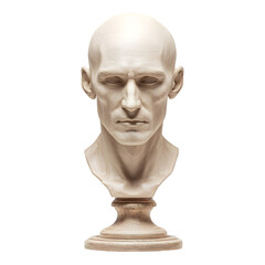 Obraz premium Stone sculpture bust of male with neutral expression isolated on transparent background. Artistic lighting highlights texture and form. Classic art concept.