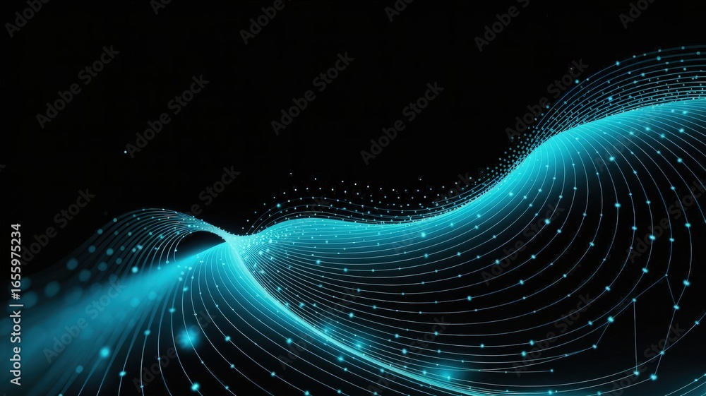 Poster digital wave: an abstract representation of the digital realm unfolds, featuring a luminous, interco
