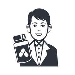 Isolated of Smiling Doctor Holding Bottle on White Background