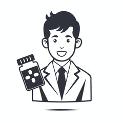 Man with Glasses Holds Medicine Bottle on White Background