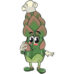 cute asparagus cartoon mascot character vector illustration chef gives delicious sign, work of hand drawn