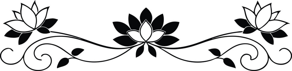 Elegant Floral Swirl Design Element with Lotus Flowers and Vines © ordgraphix