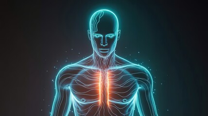 The Body's Illuminated Blueprint:  A striking medical illustration showcases the intricate network of the human body, highlighting the central nervous system with radiant, neon-like energy. 