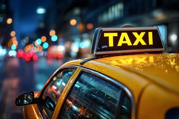 taxicab with bright yellow body illuminated roof sign crisp reflections studio lighting for marketing