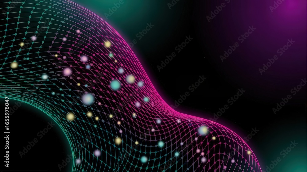 Poster digital mesh: a captivating abstract scene showcases a radiant mesh, illuminated with sparkling part