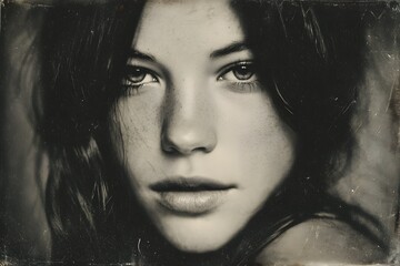 tintype portrait with crisp facial detail precise lighting and textured surface for vintage branding