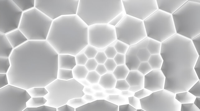 Neomorph white concave hexagons background for graphic design with technological theme. Can be used for covers, banners, presentations, UI design