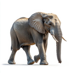 Fototapeta premium Elephant walking on white surface.