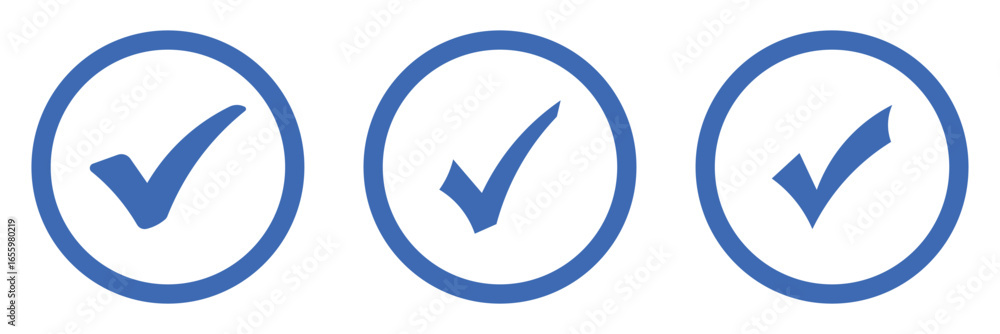 Aufkleber art & illustrcheck box icon with correct, accept checkmark icons blue tick box, check list circle fr