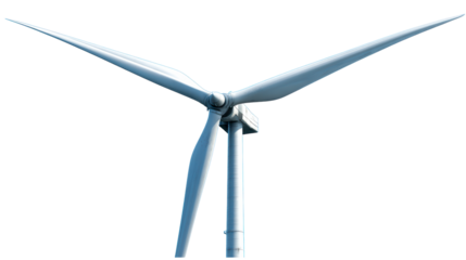 Modern Wind Turbine Blades Isolated on White Background, cut out transparent