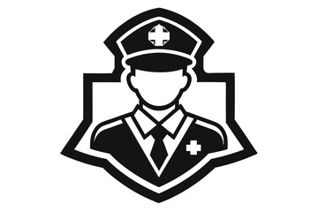 Black and White of Officer Silhouette with Shield Shape on White