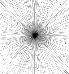 Obraz premium Abstract black and white radial lines converging on a central point, speckled with small dots