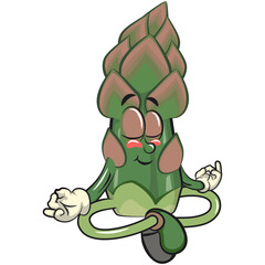 cute asparagus cartoon mascot character vector illustration meditating, work of hand drawn