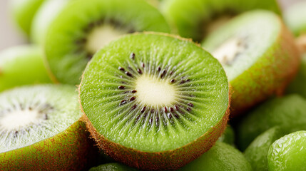 Ripe juicy green kiwi cut in half