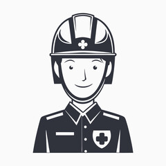Cartoon Rescue Worker with Helmet Icon on White Background