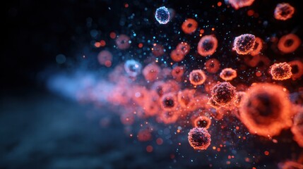 Viral pathogens attacking cells contrasted with immune resistance in artistic abstract style