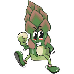 cute asparagus cartoon mascot character vector illustration boxing work out wearing boxing glove, work of hand drawn
