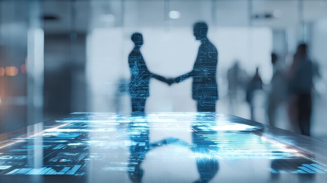 Business Partnership in Modern Office with Digital Data Visualization