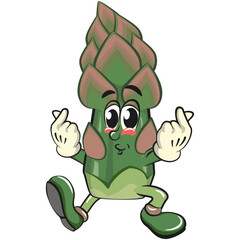 cute asparagus cartoon mascot character vector illustration giving a sign of love with two hand, work of hand drawn