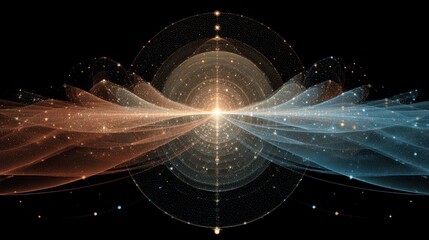 Harmonic resonance lines weaving through celestial orbits, guided by phantom gravity in deep space