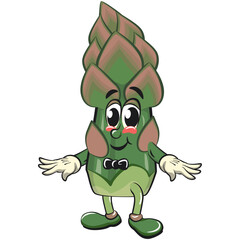 cute asparagus cartoon mascot character vector illustration with a bow tie, work of hand drawn