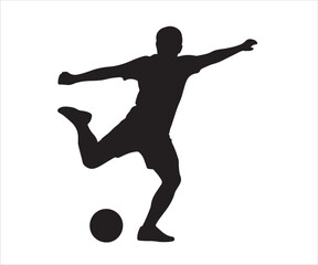 Silhouette of a Soccer Player Kicking Ball, Football Action, Sports Icon, Athlete in Motion, Soccer Player in Mid-Air, Soccer Kick Gesture, Football Movement, Soccer Concept
