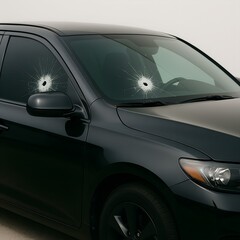Black Car with Broken Bulletproof Glass
