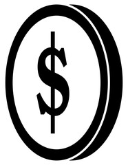 Black Silhouette Dollar Coin from Right Side