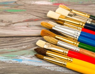 Fototapeta premium Assorted paintbrushes on wood