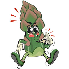 cute asparagus cartoon mascot character vector illustration blowing the whistle, work of hand drawn