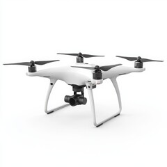 White Professional Drone with Camera Isolated on White Background for Aerial Photography and Technology Innovation