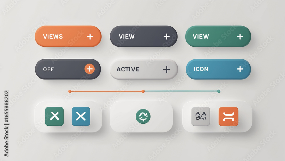 Poster collection of modern ui buttons and controls on a light background