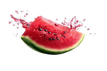 Refreshing watermelon slice with vibrant splash offers summer refreshment, perfect for healthy eating promotions and seasonal ads, thirst quenching treat