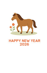年賀状2026 シンプルなウマのイラスト　午年　テンプレート