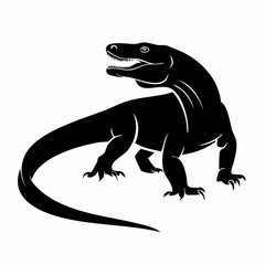 Fototapeta premium A stylized, black silhouette of a Komodo dragon, depicted in a walking pose.