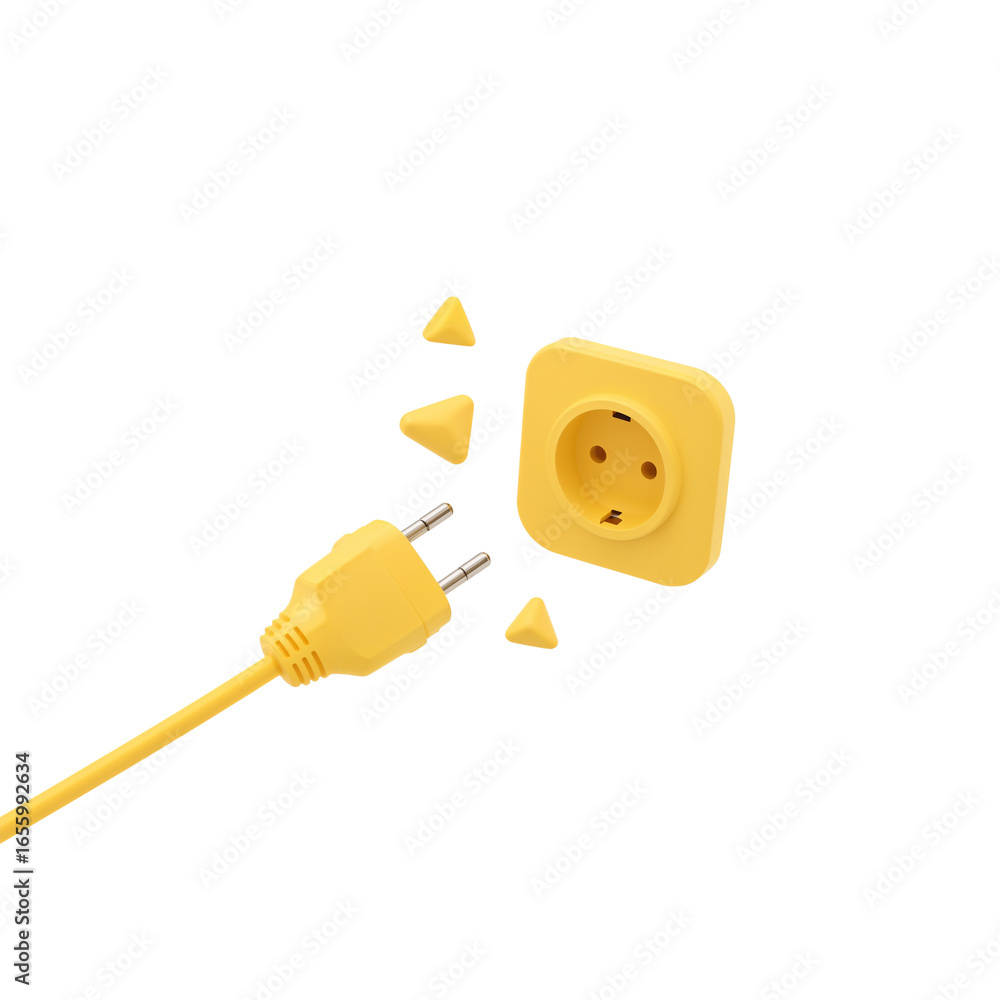 Poster electrical connectivity concept featuring a plug and socket with scattered elements on clear space