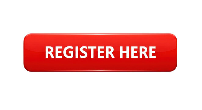 A red register here button isolated on transparent background