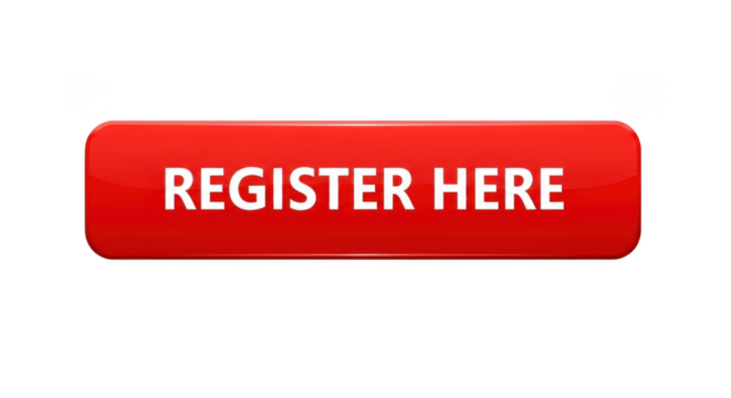 A red register here button isolated on transparent background