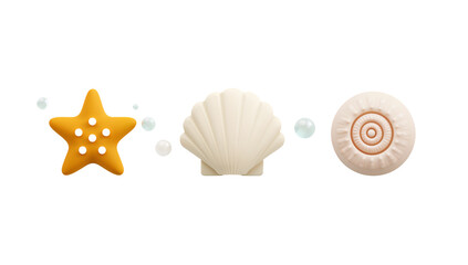 Obraz premium Stylized ocean treasures on an isolated transparent setting, a starfish, seashell, sand dollar in