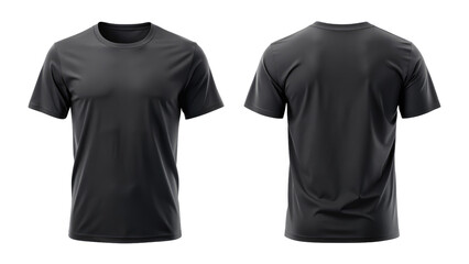 Black blank t shirt template from two sides isolated on transparent white background, clipping pat