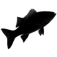 Silhouette of a fish swimming isolated on plain white background