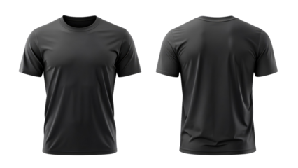 Black blank t shirt template from two sides isolated on transparent white background, clipping pat